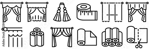 Mega Set Of Vector Drapery Shop Vector Symbols Apps, Websites Ui Designs Suitable For Portiere,Window,Curtain,Drapes,Textile Vector Icon Set Linear Pictogram Pack