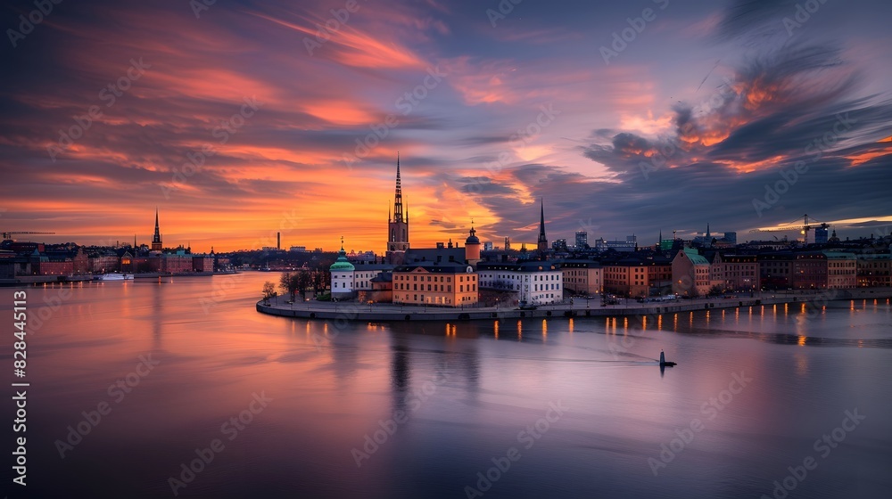 Sunset over Riddarholmen church in old town Stockholm city, Swed
dusk, horizontal, photography, waterfront, tower, sweden, travel destinations, capital cities, church, famous place, old town, stockhol