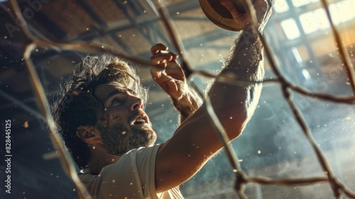 A man reaching through a net, suitable for sports concept