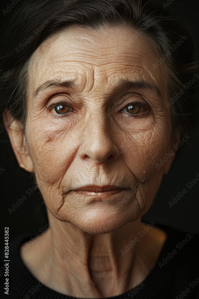 Close-up portrait of an older woman with visible wrinkles on her face. Suitable for healthcare and beauty concepts Close-up portrait of an older woman with visible wrinkles on her face. Suitable for healthcare and beauty concepts