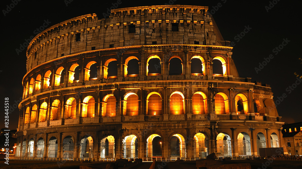 Colosseum in Rome, Italy. It is an oval amphitheater in the center of the city built of concrete and stone.