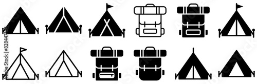 Set Of Camping Items Icons Web Header Banner Design Containing Camp,Tent,Outdoor,Camping,Rest Vector Icon Set Linear Pictogram Pack