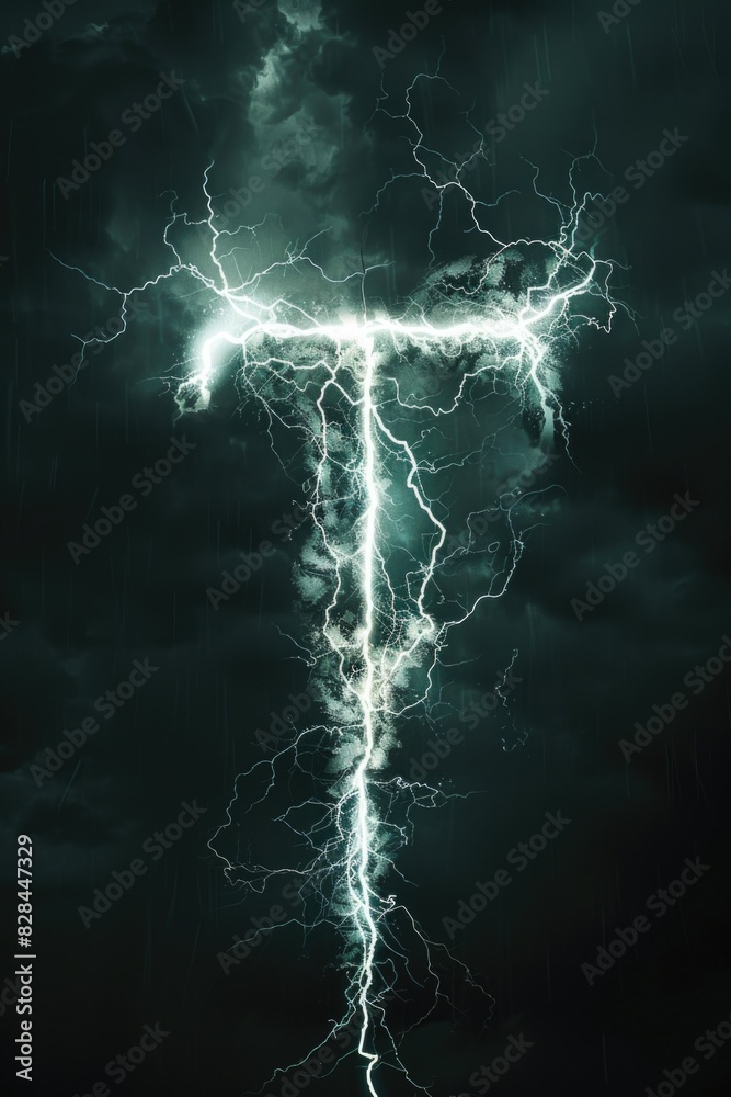 A striking image of a cross made of lightning in the dark sky. Suitable for religious or dramatic themes A striking image of a cross made of lightning in the dark sky. Suitable for religious or dramatic themes