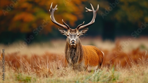 A majestic deer standing in a field of tall grass. Perfect for nature and wildlife themes