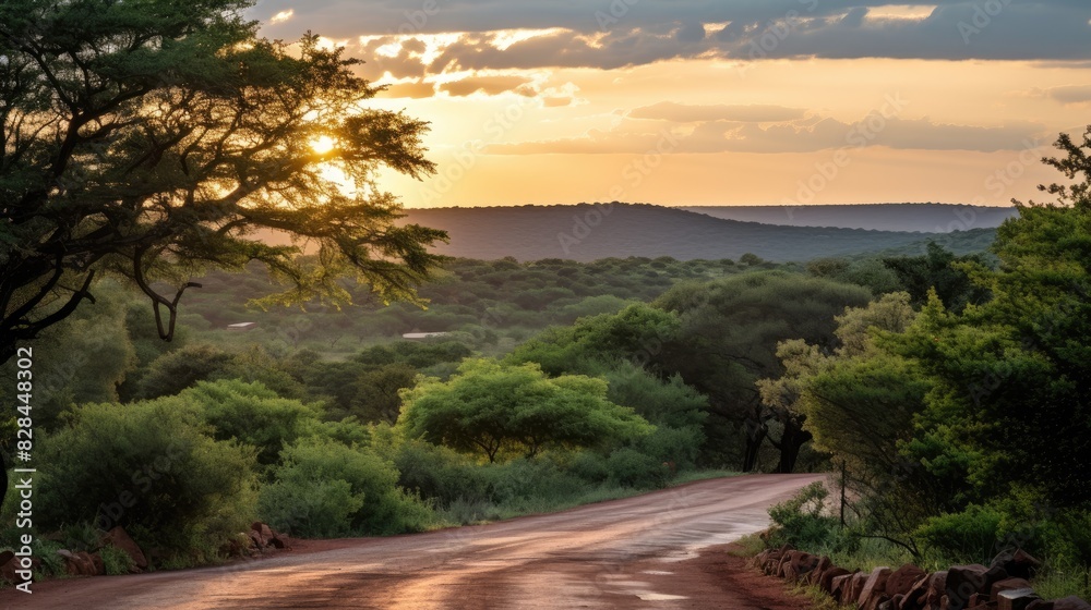 Fototapeta premium rural road enjoying sunset UHD Wallpaper