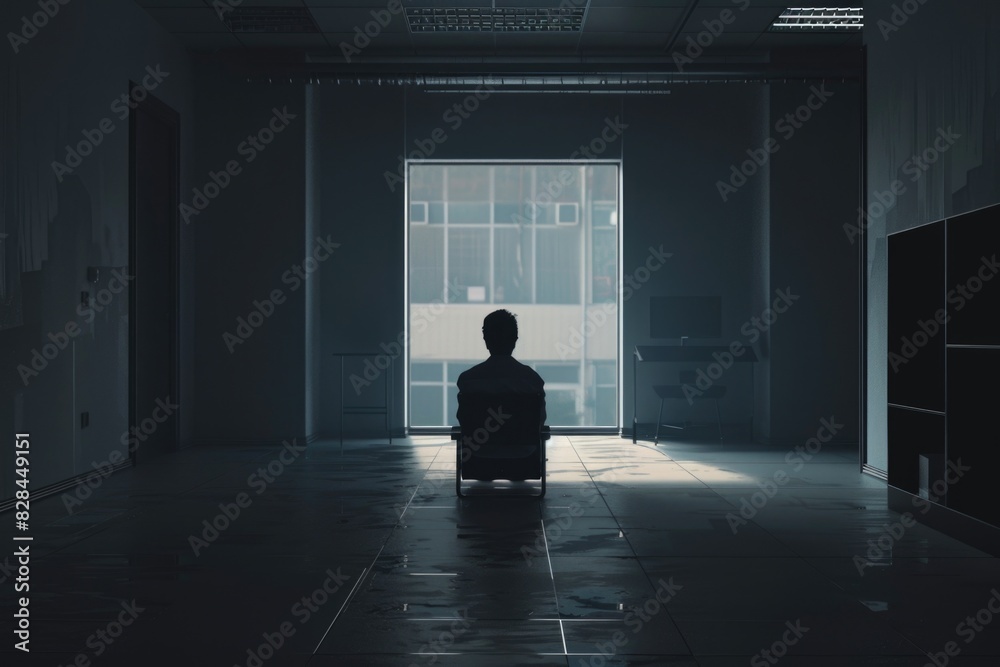 A person sitting in a dark room. Suitable for psychological concepts A person sitting in a dark room. Suitable for psychological concepts