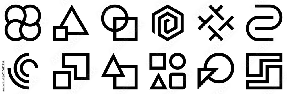 Mega Set Of Vector Abstract 4 Line Isolated Silhouette Solid Icons With Geometric,Abstract-Mark,Shape,Abstract,Square Stroke Icon Collection. Vector Illustration