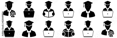Set Of Linear Academic Education Student Graduation Glyph Icons Vector Symbols Apps, Websites Ui Designs Suitable For Student,Online,Laptop,Graduation,Man Set Vector Flat Line Icons