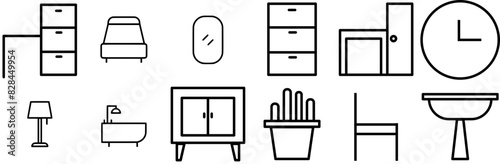 Set Of Linear A House Icon Icons Silhouette Vector Logo Design Containing Chest,Washing,Clothes,Wardrobe,Wash Pictograms And Infographics Design Elements Vector Illustration
