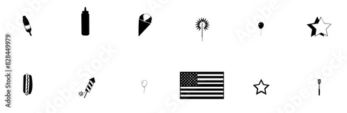 A Collection Of Th Of July Icons Collection Isolated Silhouette Solid Icons Including Party,Stripes,Stars,Usa,Grill Pictograms And Infographics Design Elements Vector Illustration