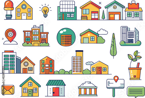 Real Estate icon set. Full Vector illustration Outline Style Icons.