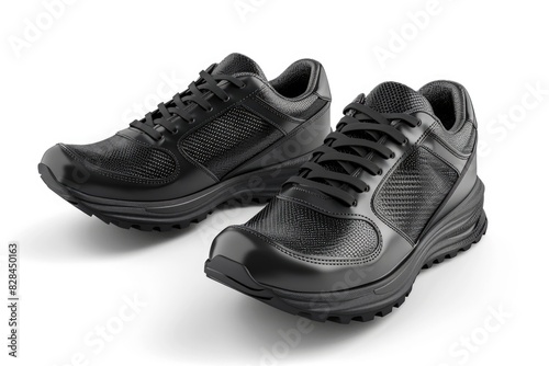 Pair of black shoes on a white surface, suitable for various uses