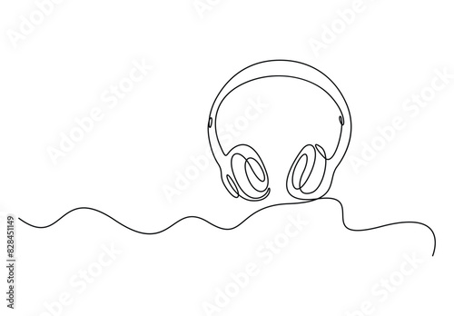 Continuous one line drawing of headphone speaker. Isolated on white background vector illustration