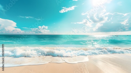 Summer vacation  tropical beach with blue sky and sea for relaxation  panoramic beach background  summer holiday with beautiful nature sand  sunlight  ocean water 