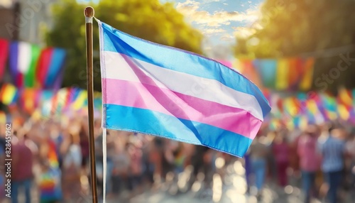 transgender flag on the background of the pride parade, lgbt pride month, fight against transphobia, tolerance