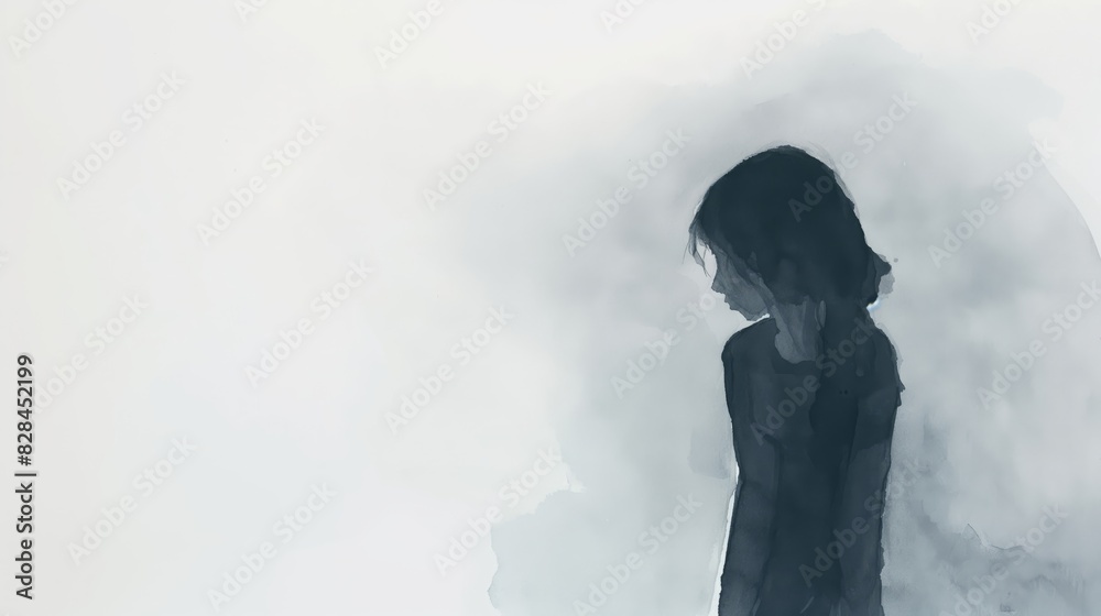 A girl is standing in front of a wall with a grey background. She is wearing a black shirt and she is sad A girl is standing in front of a wall with a grey background. She is wearing a black shirt and she is sad