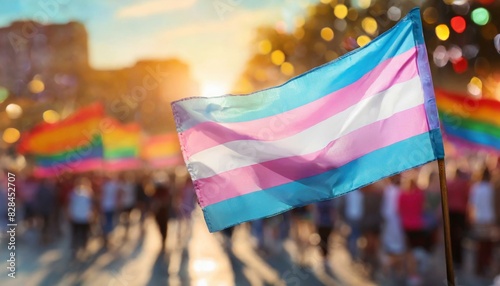 transgender flag on the background of the pride parade, lgbt pride month, fight against transphobia, tolerance photo