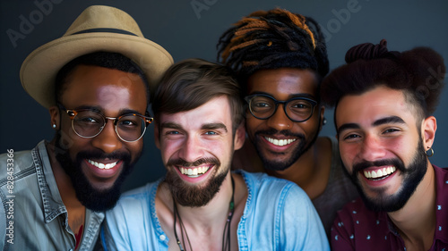 Obraz na płótnie Diversity concept background, happy group of people smiling, African American, Caucasian, black and white w salonie