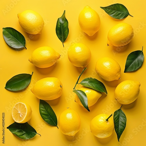 Vibrant Yellow Lemons with Fresh Green Leaves