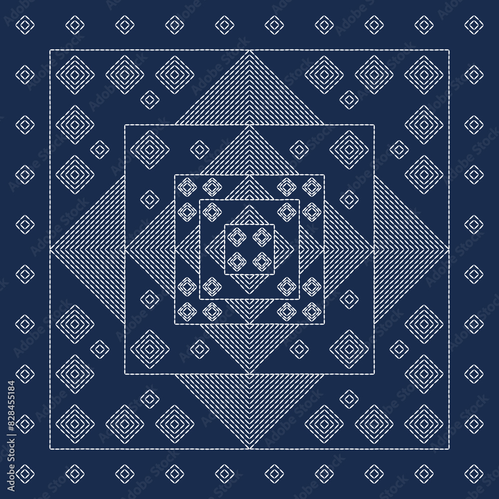 Seamless Freestyle Pattern Sashiko pattern freestyle geometric seamless design.Japanese India ...