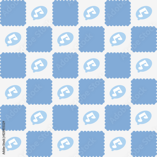 Cute Blue Musical Note Checkerboard. Kawaii Blue Musical Note Pattern