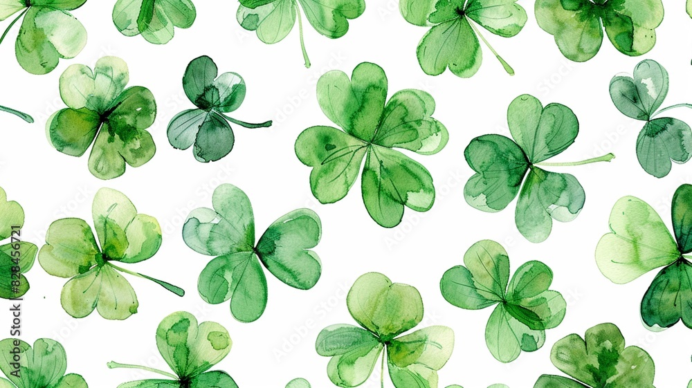 Seamless pattern, watercolor clover leaves on white background. Seamless pattern, watercolor clover leaves on white background.