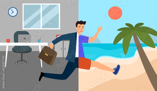 Businessman on vacation leave and enjoying work life balance at the beach.