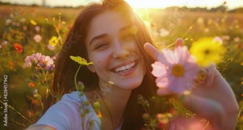 Woman Smiling in Field of Flowers