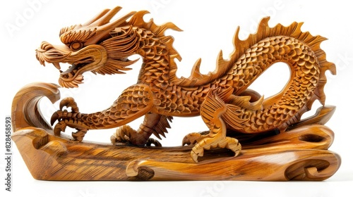 dragon wood carving The most spectacular and meticulous creations Isolated on white background  Eco-friendly
