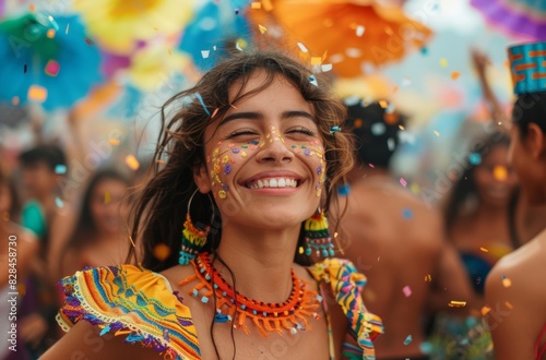 Vibrant Carnival Celebration with Happy Woman Generative AI