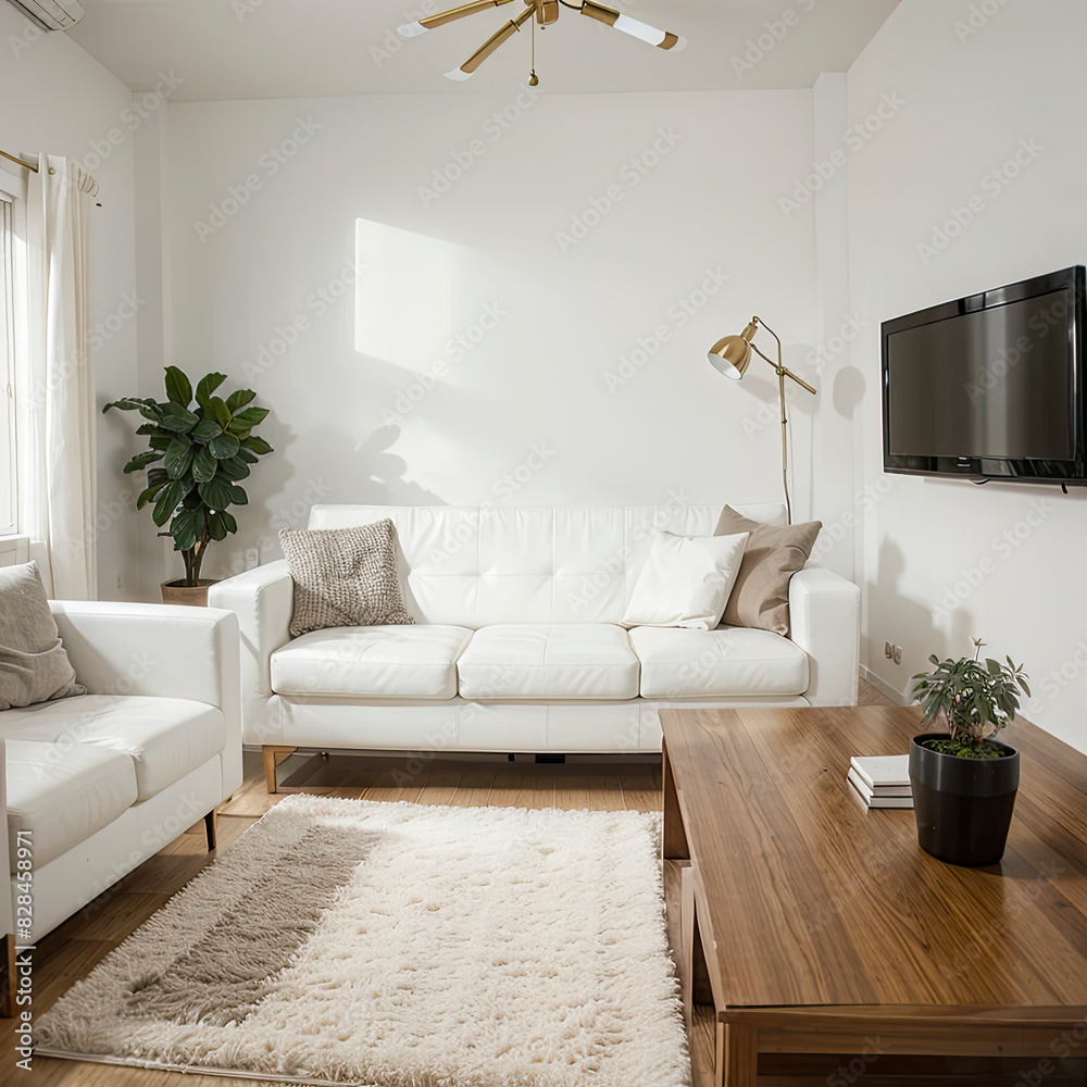 Fototapeta premium modern living room interior design with white sofa