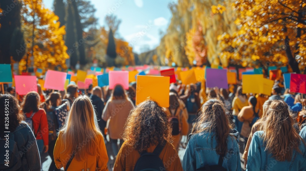 Crowd Holding Colorful Signs