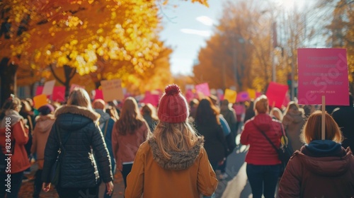 Crowd Holding Colorful Signs