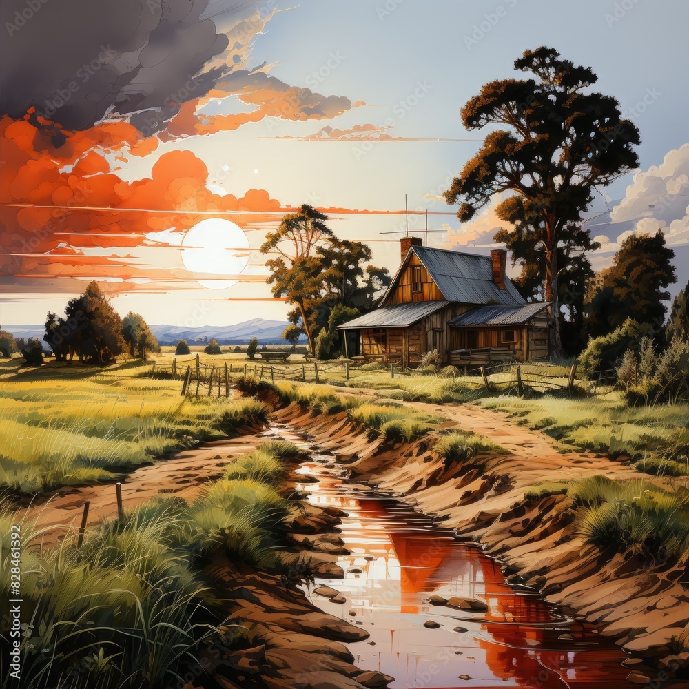 Obraz premium House with stream view