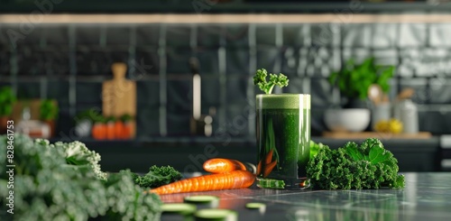 Glass of Green Juice With Carrots and Parsley