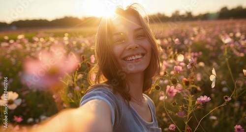 Woman Standing in Field of Flowers