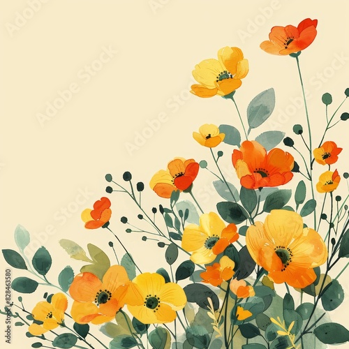 Vibrant Wildflowers on Beige Background for Spring Designs Generative AI