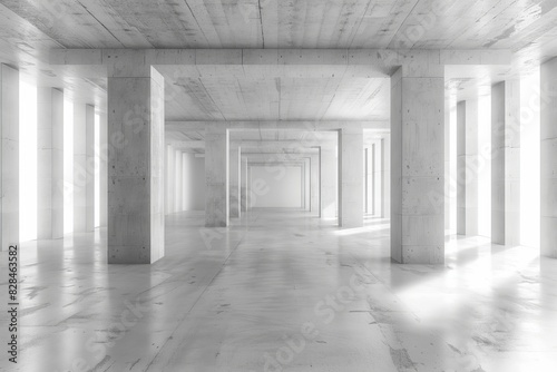 3D rendering of white concrete room space with interior lighting Perspective of minimal design architecture.3d render 