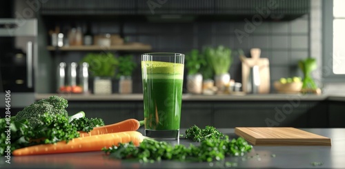 Glass of Green Juice With Carrots and Parsley
