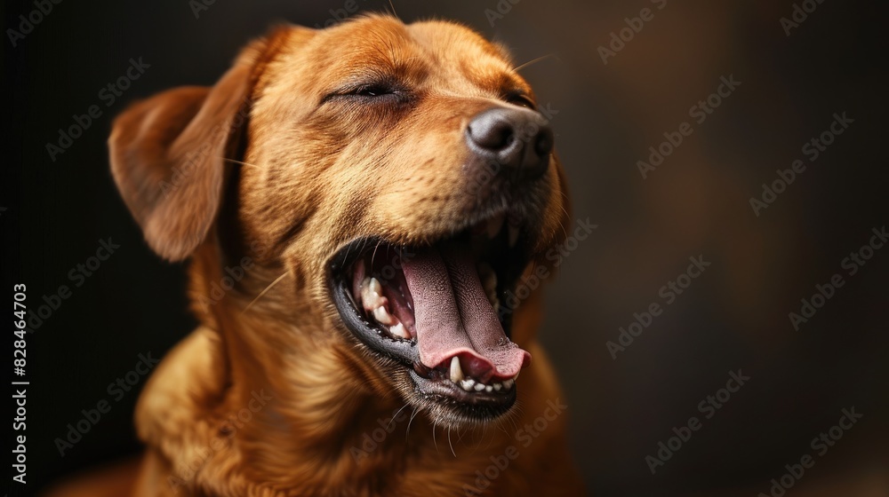 Dog caramel in color laying down and yawning Dog caramel in color laying down and yawning