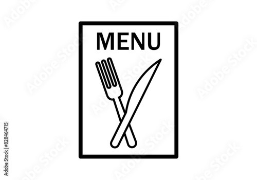 Icono negro de cartel de menú de restaurante con tenedor y cuchillo.