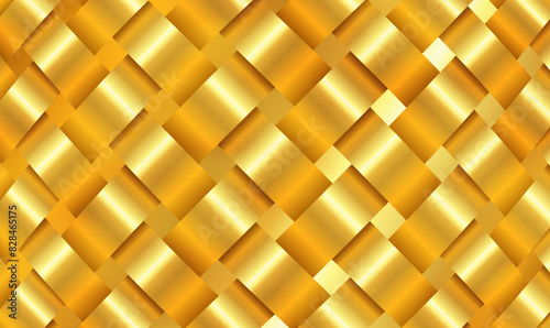 Abstract 3D Golden wicker pattern. Luxury golden weave pattern. Metallic weave ribbons. Gold metal ornament. Interlacing surface. Premium decoration for design. Elegant backdrop. Premium Vector EPS10.