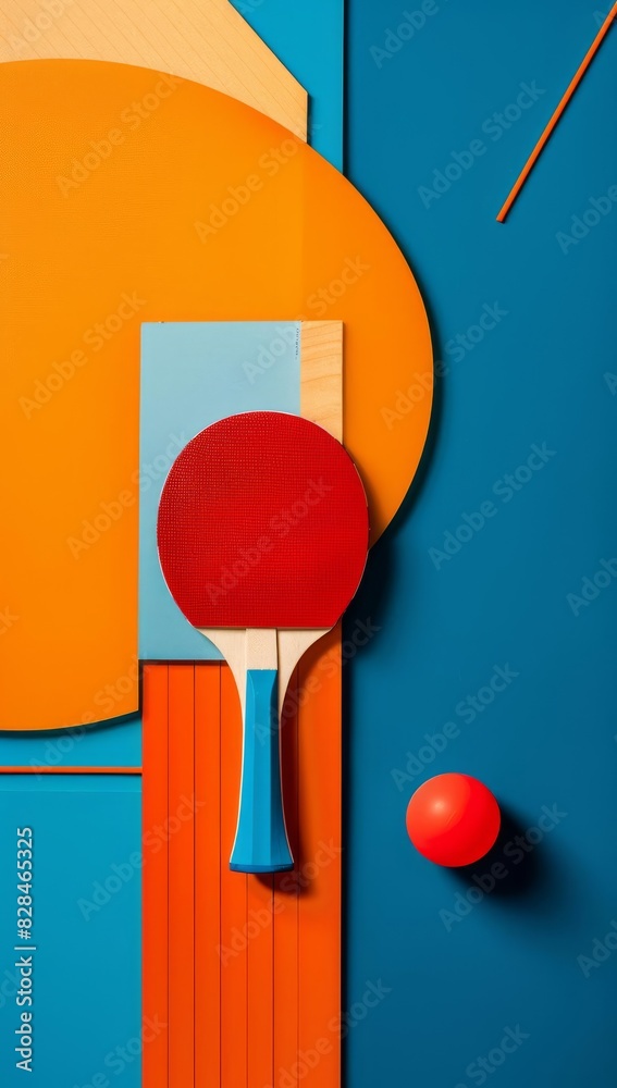 Olympic Paris 2024 Sport Abstract Table Tennis Focus on abstract shapes and lines depicting a table tennis paddle and ball, with a table background, with right space for text Olympic Paris 2024 Sport Abstract Table Tennis Focus on abstract shapes and lines depicting a table tennis paddle and ball, with a table background, with right space for text