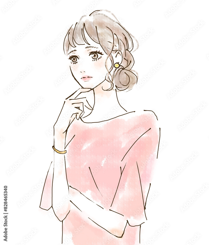子供の教育と受験について考える女性のイラスト 腕組み