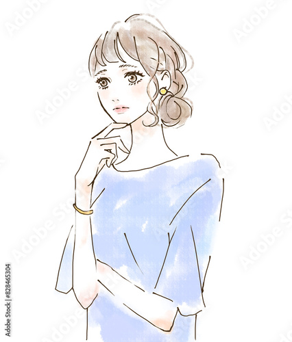 Obraz na płótnie 考え事をしている女性のイラスト w salonie