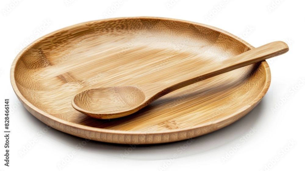 plate, spoon made of bamboo isolated on white Environmentally friendly friends plate, spoon made of bamboo isolated on white Environmentally friendly friends