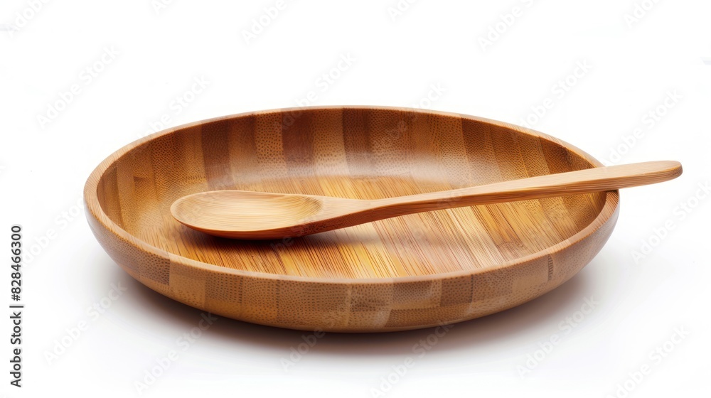 plate, spoon made of bamboo isolated on white Environmentally friendly friends plate, spoon made of bamboo isolated on white Environmentally friendly friends