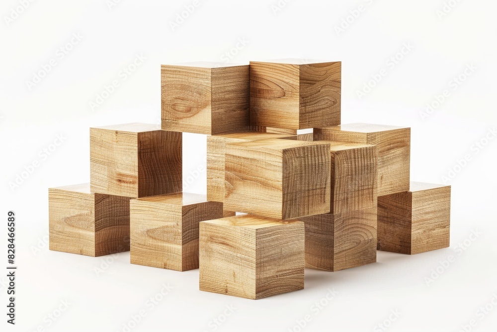 Abstract concept of wooden cubes toy isolated on white background Wood textured in geometric shape 3d rendering. Abstract concept of wooden cubes toy isolated on white background Wood textured in geometric shape 3d rendering.