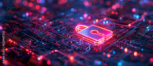 Futuristic lock on a computer screen, symbolizing robust cybersecurity measures