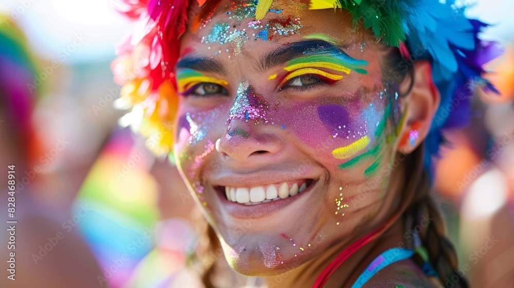 A person with rainbow-colored face paint, smiling confidently, embodying pride and individuality A person with rainbow-colored face paint, smiling confidently, embodying pride and individuality